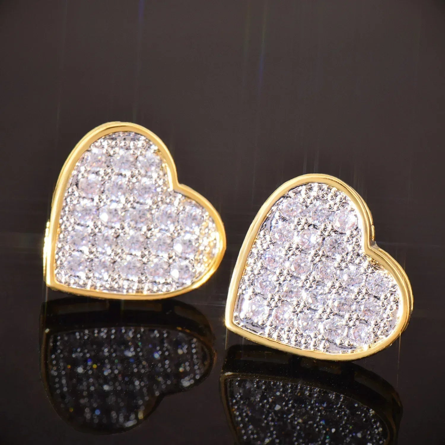 Iced Out Heart Shaped Stud Earrings with Zircon | Romantic Hip Hop Jewelry | Caratix Jewelry - CaratixJewelry